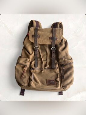 Vintage Kaukko Brown Canvas Brown Leather Trim Sling Bakcpack